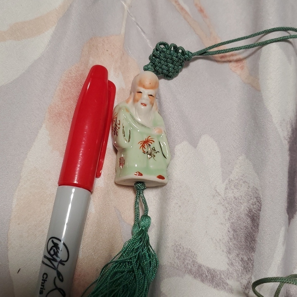 Green Luck God Fukurokuju Ceramic Pendant Necklace - Picture 8 of 8